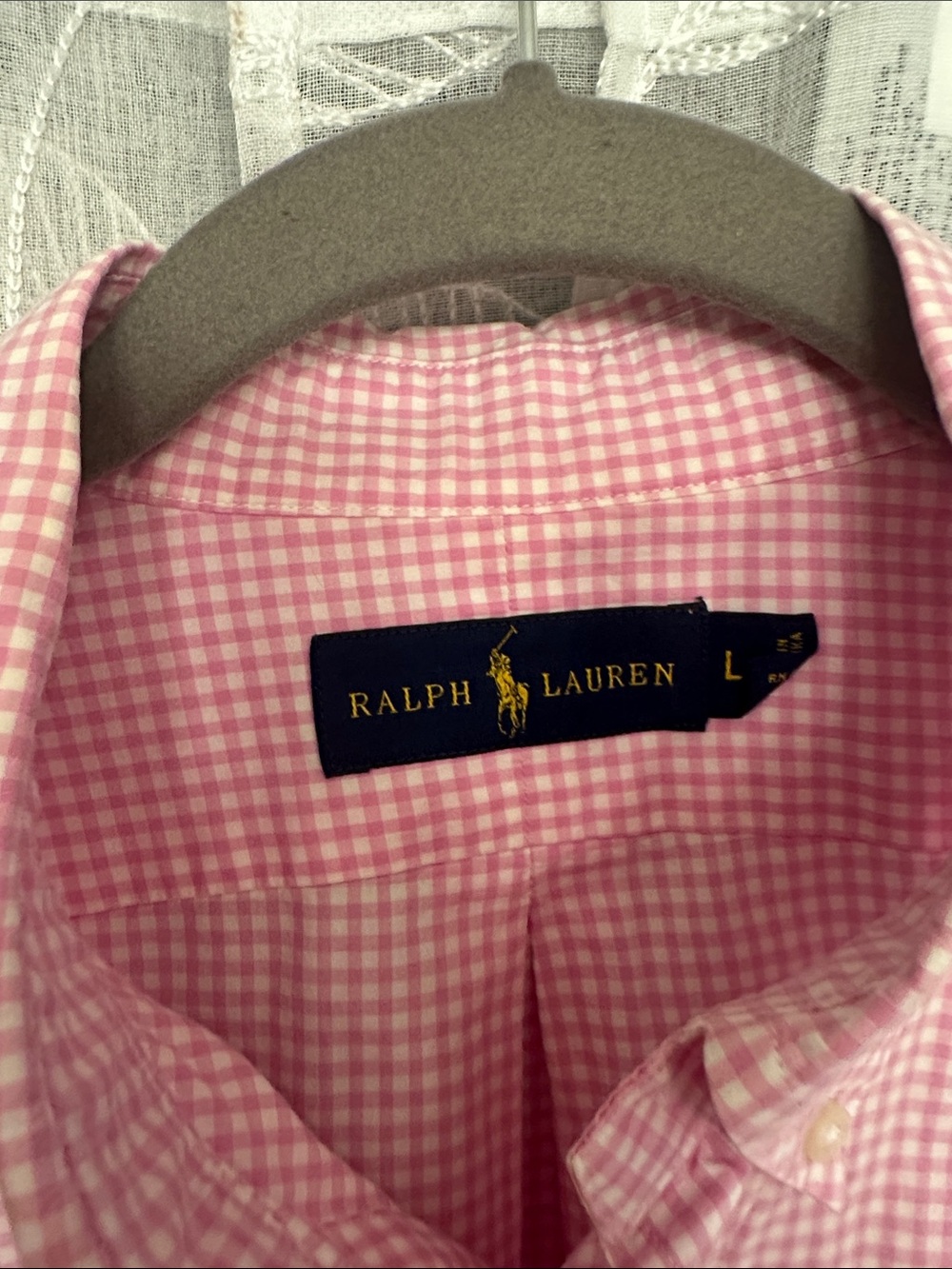 Ralph Lauren Pink Gingham Button-Down Shirt with Green Polo Logo - Picture 2 of 4